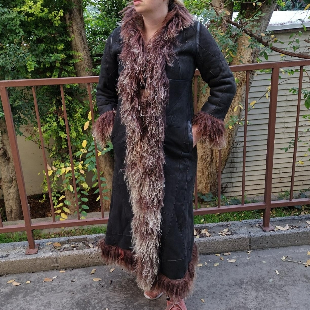 ALL Leather and Mongolian fur long coat